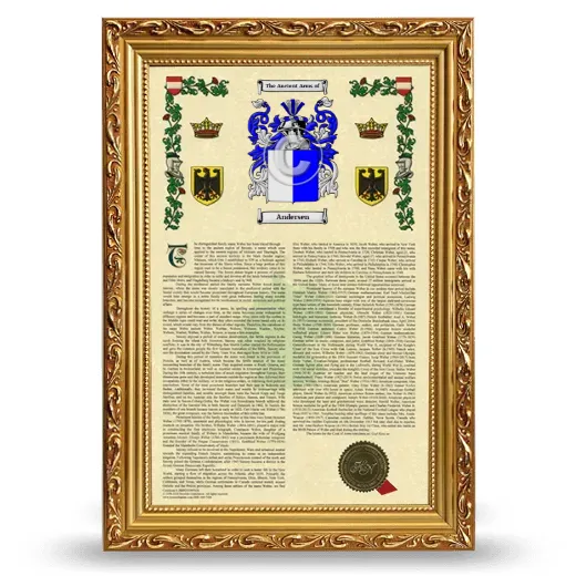Andersen Armorial History Framed - Gold