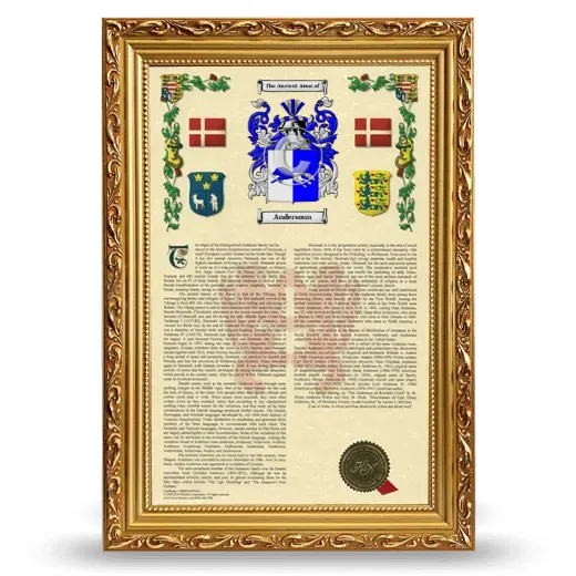 Andersoun Armorial History Framed - Gold