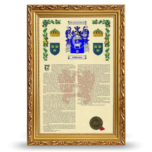 Andersoun Armorial History Framed - Gold