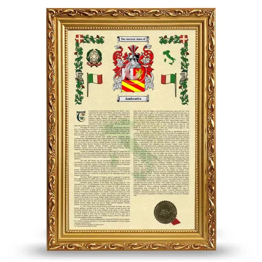 Andreatta Armorial History Framed - Gold