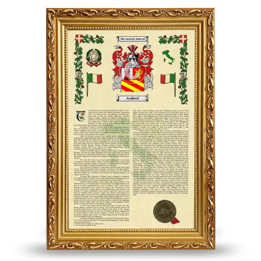 Andreol Armorial History Framed - Gold