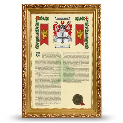 Anick Armorial History Framed - Gold
