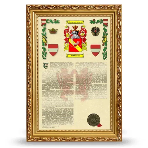Anthonny Armorial History Framed - Gold