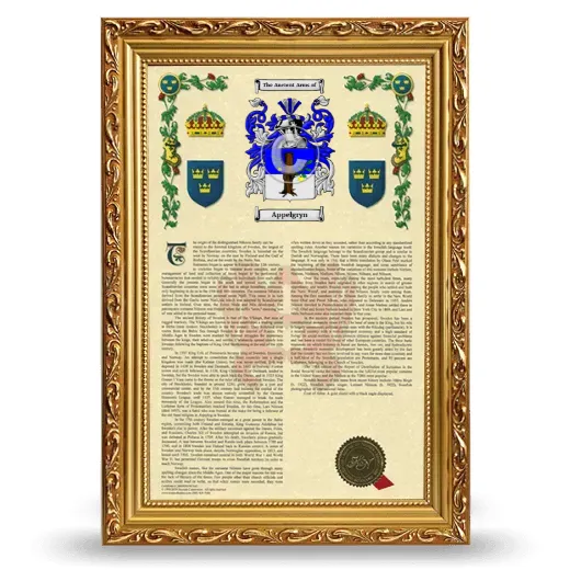 Appelgryn Armorial History Framed - Gold