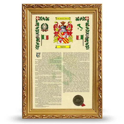Aquino Armorial History Framed - Gold