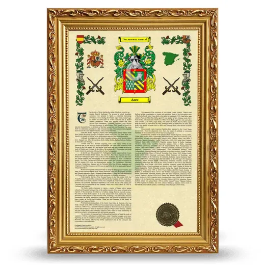 Arce Armorial History Framed - Gold