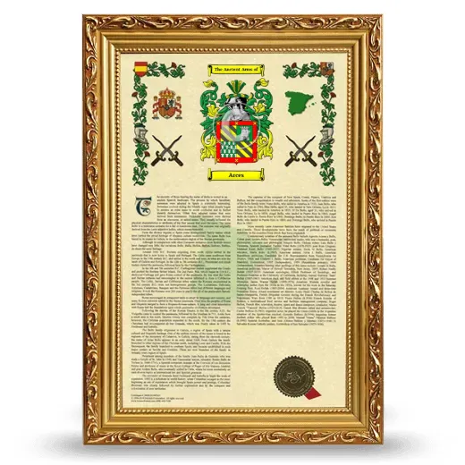 Arces Armorial History Framed - Gold