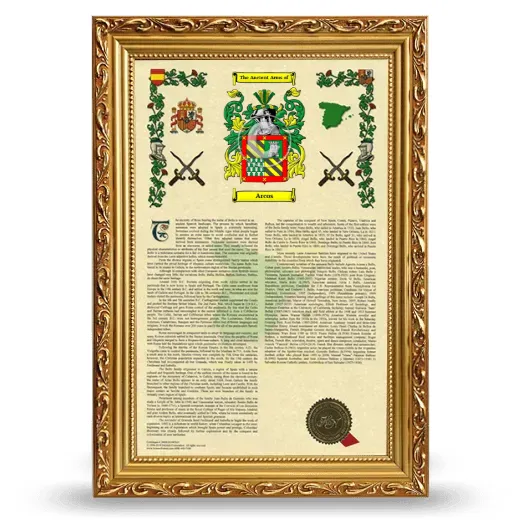 Arcos Armorial History Framed - Gold