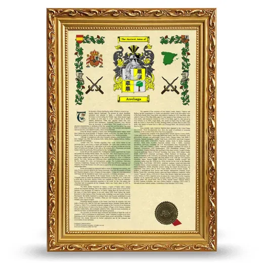 Arechaga Armorial History Framed - Gold