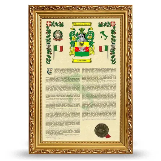 Armanno Armorial History Framed - Gold