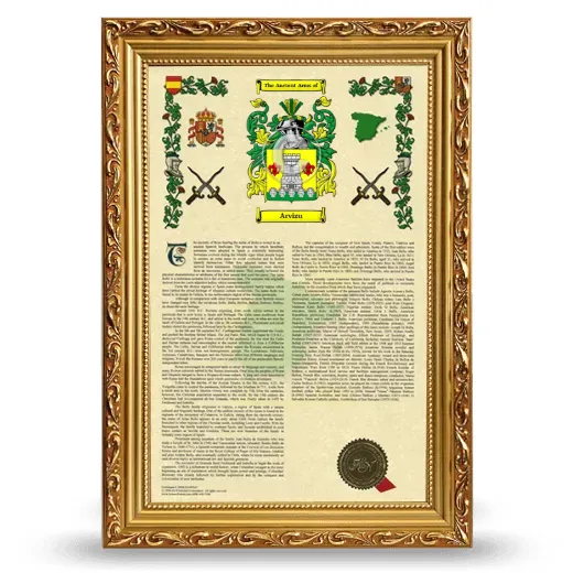 Arvizu Armorial History Framed - Gold