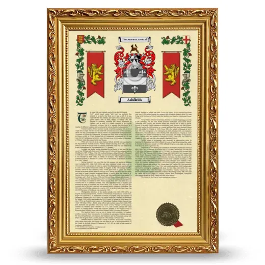 Ashfields Armorial History Framed - Gold