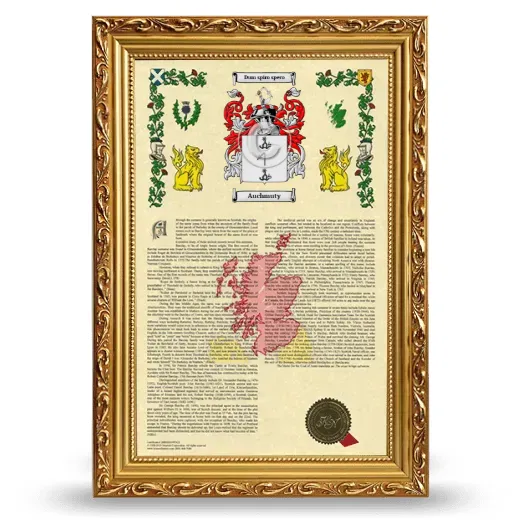 Auchmuty Armorial History Framed - Gold