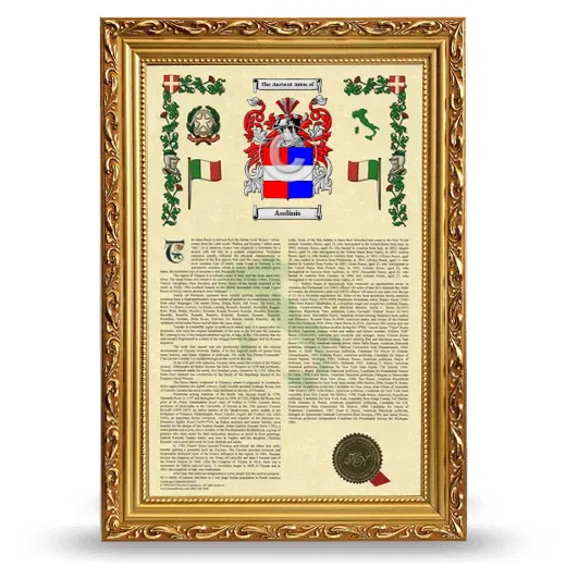 Audinis Armorial History Framed - Gold