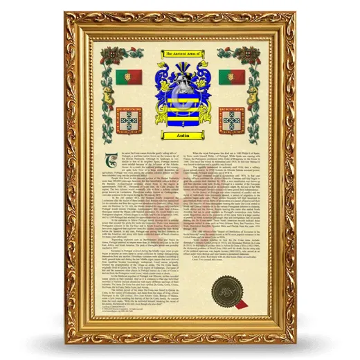 Autin Armorial History Framed - Gold