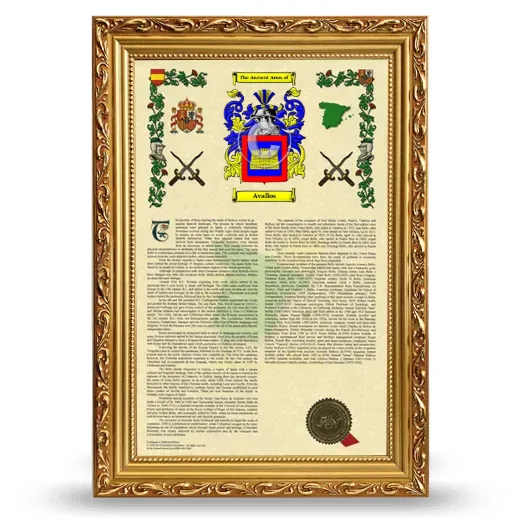 Avallos Armorial History Framed - Gold