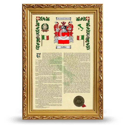 Avellan Armorial History Framed - Gold