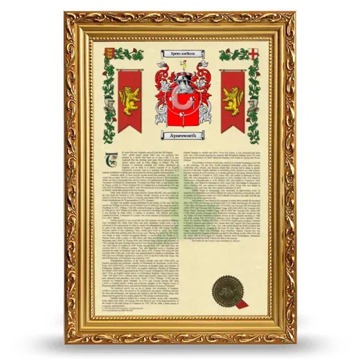 Aynesworth Armorial History Framed - Gold
