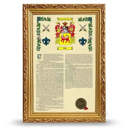 Béar Armorial History Framed - Gold