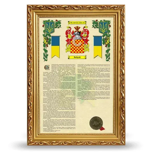 Babyak Armorial History Framed - Gold