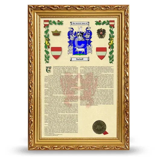 Backoff Armorial History Framed - Gold