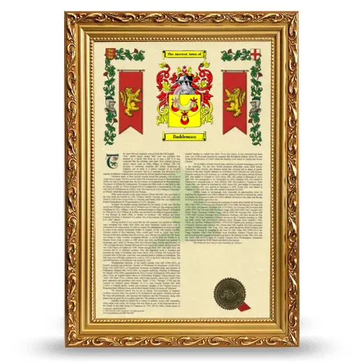 Baddeman Armorial History Framed - Gold