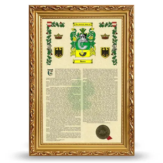 Baers Armorial History Framed - Gold