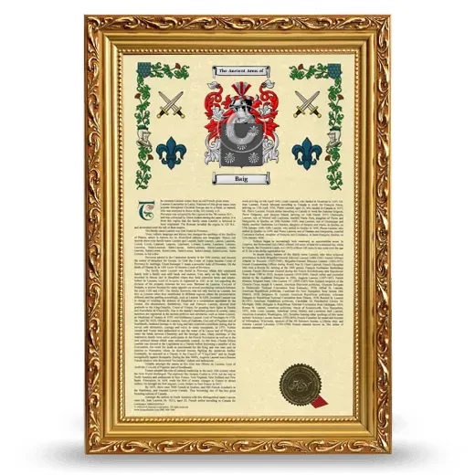 Baig Armorial History Framed - Gold