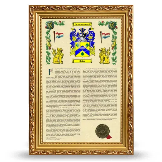 Baker Armorial History Framed - Gold