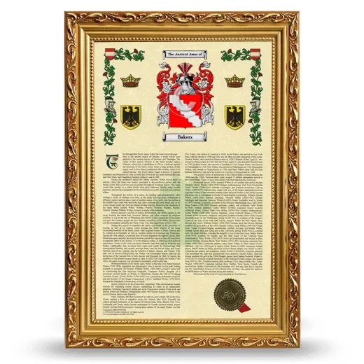 Bakers Armorial History Framed - Gold