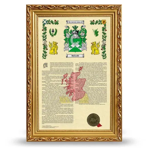 Balcaski Armorial History Framed - Gold