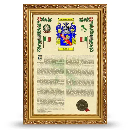 Baldesi Armorial History Framed - Gold