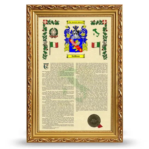 Baldizan Armorial History Framed - Gold