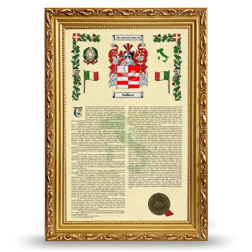 Balliani Armorial History Framed - Gold
