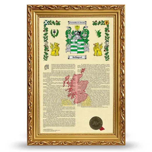 Ballingual Armorial History Framed - Gold