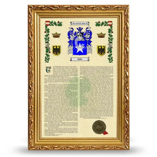 Balzi Armorial History Framed - Gold