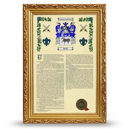 Barbe Armorial History Framed - Gold