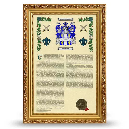Barbeaux Armorial History Framed - Gold