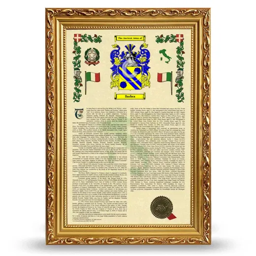 Barbra Armorial History Framed - Gold