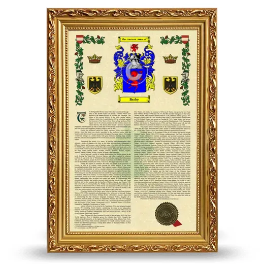 Barby Armorial History Framed - Gold