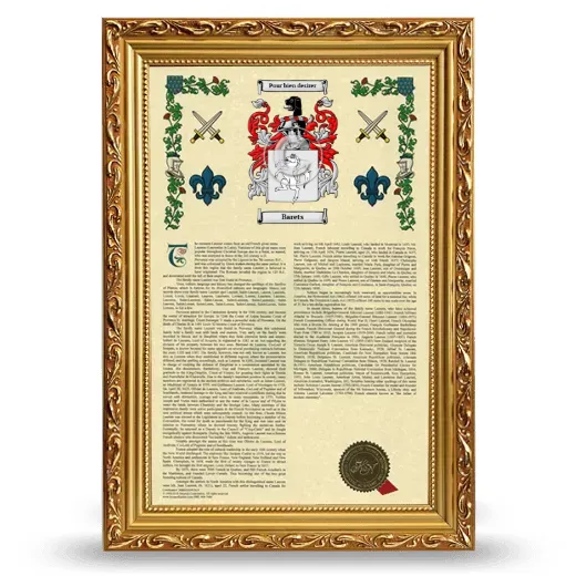 Barets Armorial History Framed - Gold
