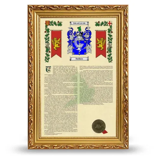 Barkass Armorial History Framed - Gold
