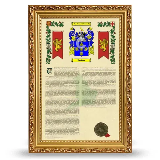 Barkess Armorial History Framed - Gold