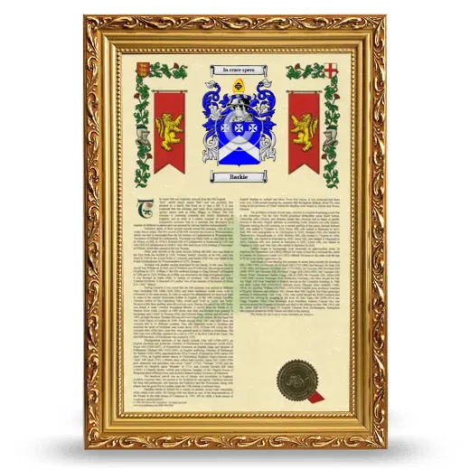 Barkie Armorial History Framed - Gold
