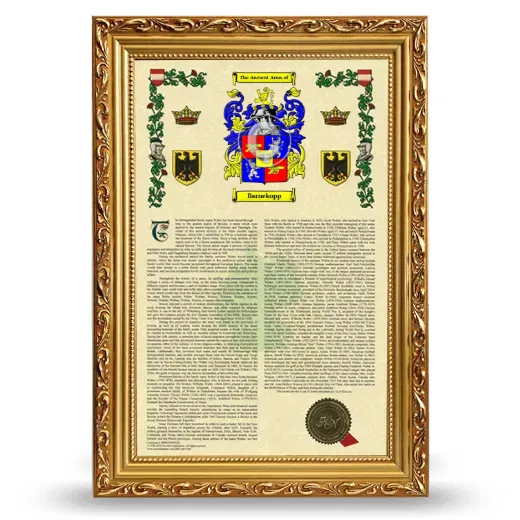 Barnekopp Armorial History Framed - Gold