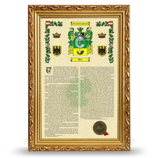 Barr Armorial History Framed - Gold