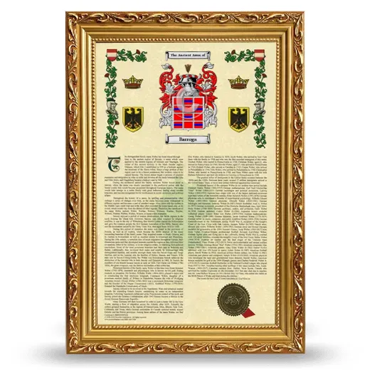 Barroga Armorial History Framed - Gold