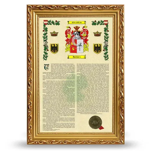 Barton's Armorial History Framed - Gold