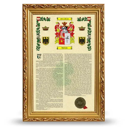 Bartons Armorial History Framed - Gold