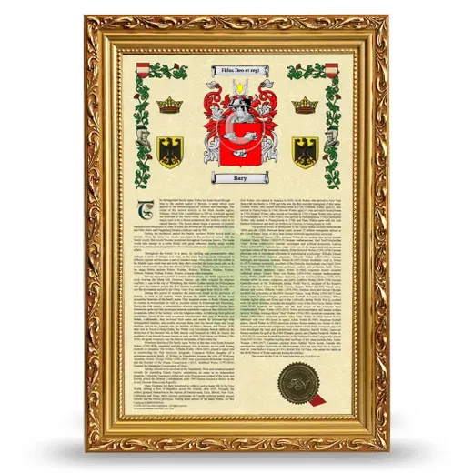 Bary Armorial History Framed - Gold